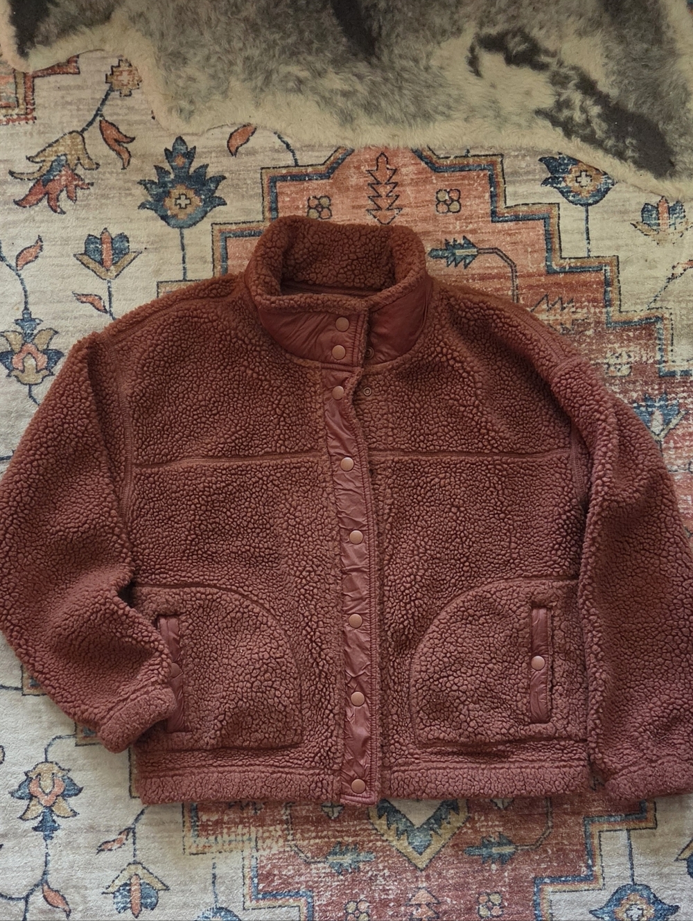 Old Navy Active Sherpa Fleece Jacket Rust Snap Front Cozy Teddy Size Small